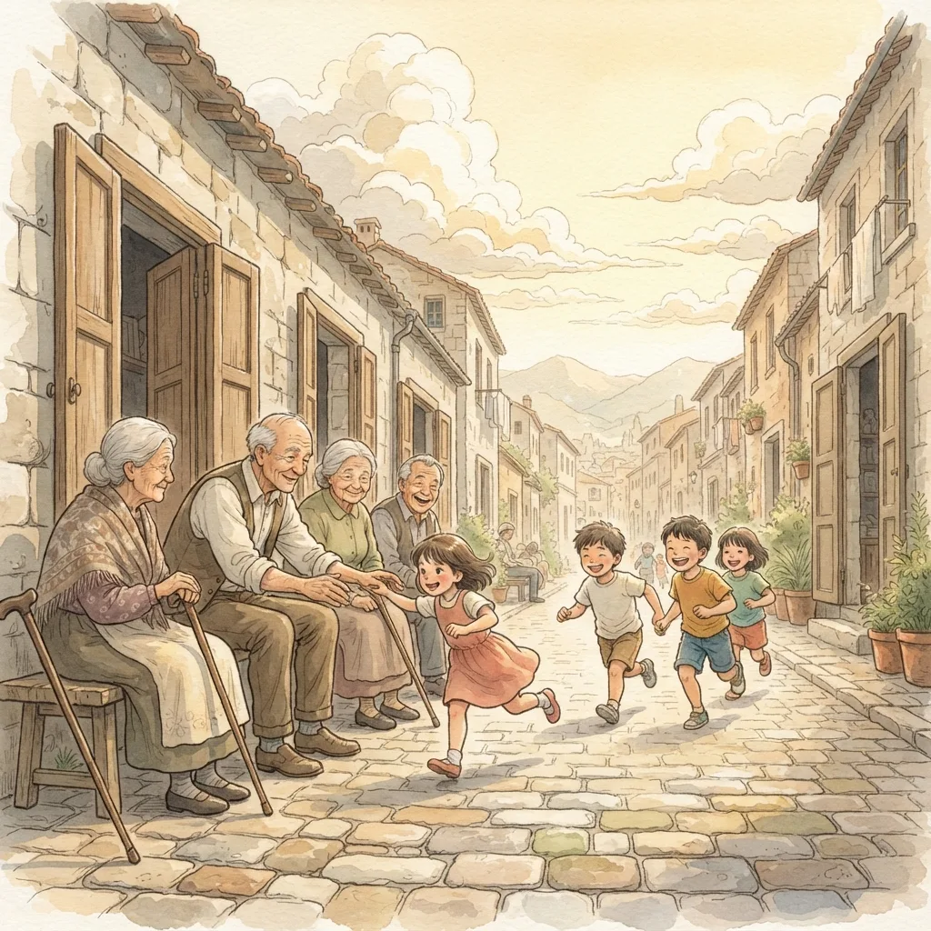 Jerusalem Restored: a painted scene illustrating Zechariah 8.