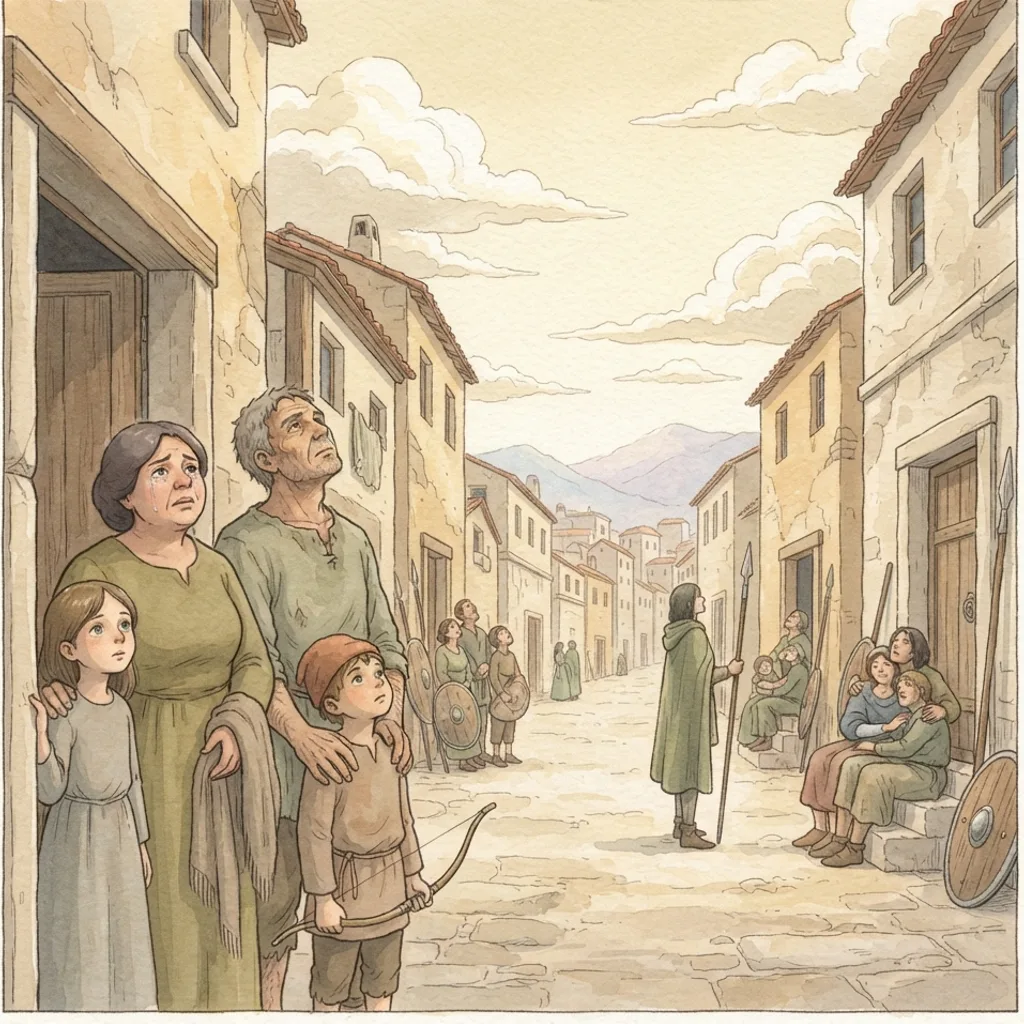 They Will Look on Him Whom They Pierced: a painted scene illustrating Zechariah 12.